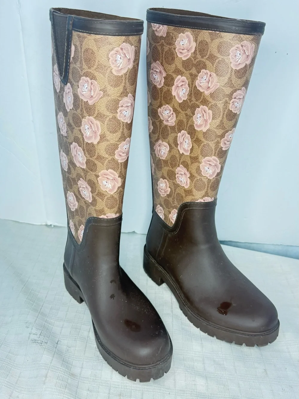 Coach Pink Floral Signature Rain Boots - WomenSize 8